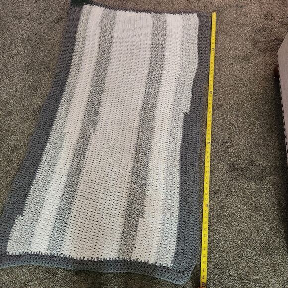 Beautiful handmade crochet blanket throw stripes greys and white rug - Picture 5 of 6